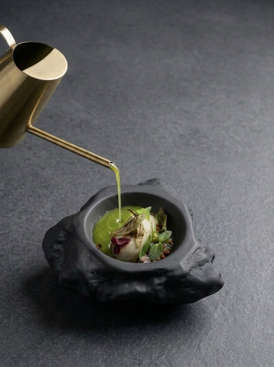 Dressage d’une assiette sous un geste d’arrosage