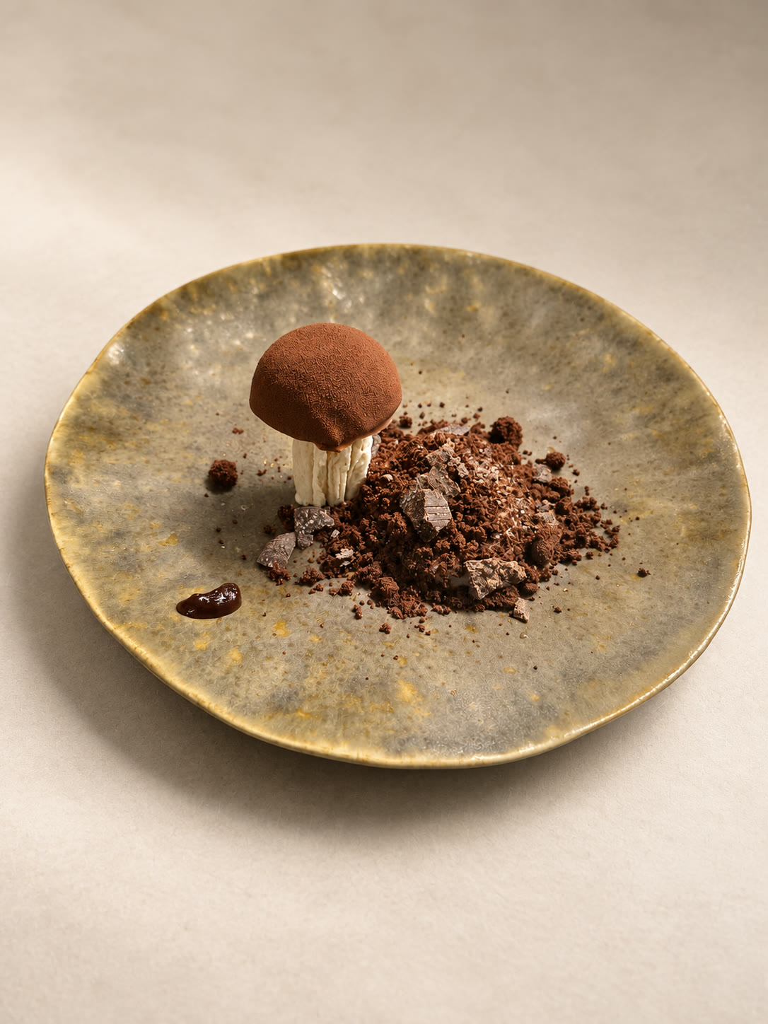 Forme de champignon émergeant d’un sous-bois de chocolat
